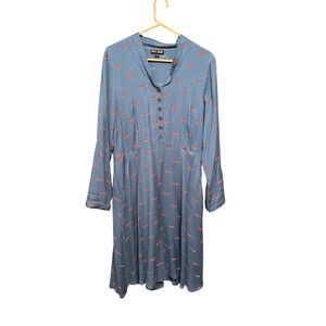 Pretty‎ Vacant Fox Print Midi Dress Long Sleeve Button Front Casual Large
